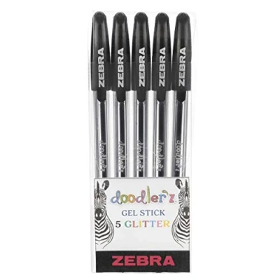 Image of Zebra Pen Doodlerz Gel Stick Pen, Bold Point, 1.0mm, Black Ink, 5 Pack, 2660