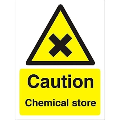 Image of Seco Caution Chemical Store Sign, 200mm x 300mm Self Adhesive Vinyl
