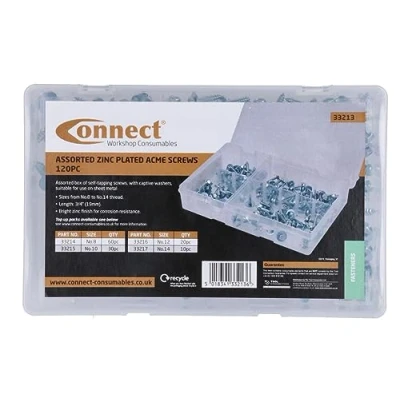 Image of Connect 33213 Assorted Zinc Plated Acme Screws 120pc
