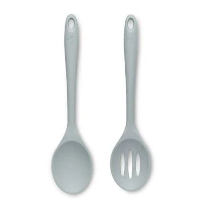 Image of Zeal JSET6B Non Stick Silicone Slotted Cooks Spoon 2 Piece Set Duck Egg Blue