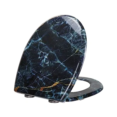 Image of Fanmitrk Duroplast Soft Close Toilet Seat Black Marble Style Seat,Quick Release Lid with Top Fixing,Easy to fit(UF01 04)