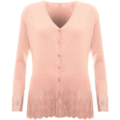 Image of WearAll New Plus Womens Knitted Button Cardigan Ladies Long Sleeve Crochet Top Pink 22 24(l/XL)
