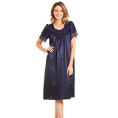 Image of Undercover Womens Satin/Lace Short Sleeve Nightdress N56 Navy WMS 10 12