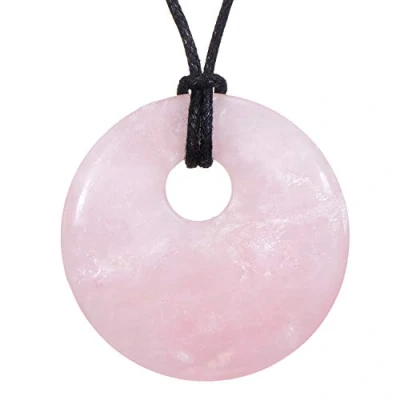 Image of Morella Women&#039;s Necklace 31.5 inch 80 cm gem Stone Donut Pendant Rose Quartz in a Velvet Bag