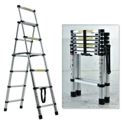 Image of Telescopic Ladder, Folding Step Retractable Aluminum Ladder Multi Position, Adjustable A Frame Stepladder with Handrails &amp; Safety Lock, 330lbs Capacity(5+6 step, 6.56ft)