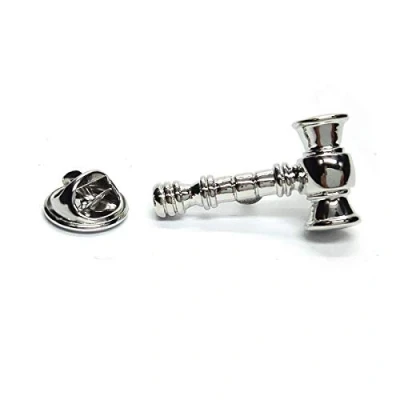 Image of Rhodium Plated Gavel Lapel Pin Badge X2AJTP583