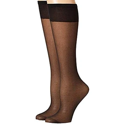Image of Silky Super Shine Knee Highs in Black Sheer with Plain Comfort Top 15 Denier One Size