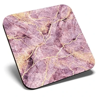 Image of Great Single Coaster Square Marble Art Pink Purple Rock Effect Glossy Quality Coasters Tabletop Protection for Any Table Type #21155