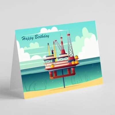 Image of Beebooh cards Oil rig in the ocean birthday card