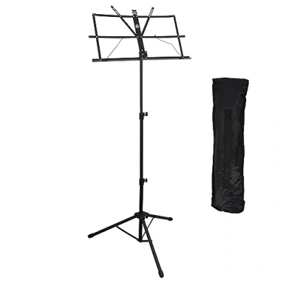 Image of A Star Folding Music Stand, Lightweight, Height Adjustable Metal Sheet Holder with Carrying Bag Black
