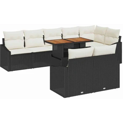 Image of vidaXL 9 Piece Garden Sofa Set with Cushions Black Poly Rattan
