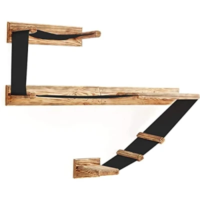 Image of Large Wall Cat Bed Sleeping Shelf Climbing Platform Solid Wood Furniture Shelves Mounted For Indoor Cats Brown Colour