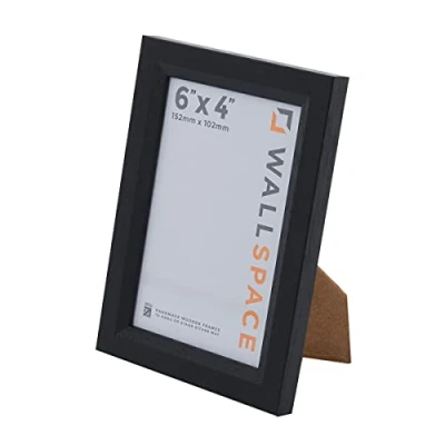 Image of Wall Space 6x4 Black Frame Bevelled Photo 6 x 4 inches Grained WOOD 4x6 Frames made from SOLID with REAL GLASS 15 10 cm