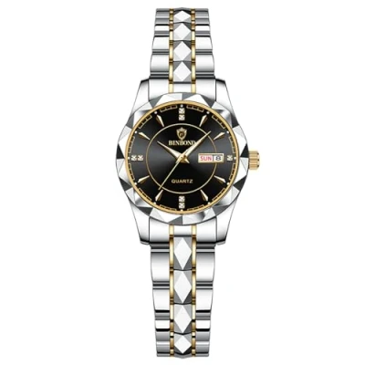 Image of JewelryWe Business Analog Quartz Watches: Men Women Dress Waterproof Luminous Date Calendar Dial Stainless Steel Luxury Multifunctional Couple Wrist Watch