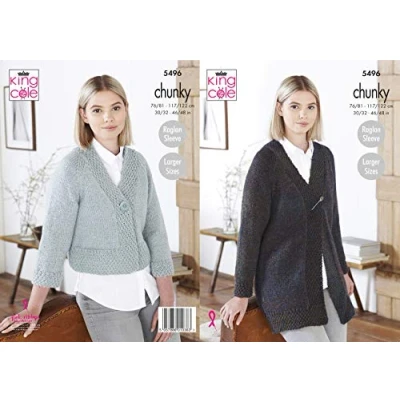Image of King Cole 5496 Knitting Pattern Womens Raglan Sleeve Cardigans in Big Value Poplar Chunky