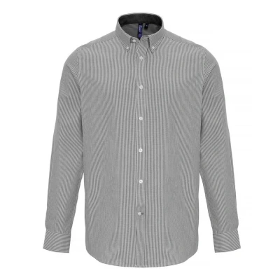 Image of Premier Mens Cotton Rich Oxford Stripe Shirt (White/Grey) Size X Large