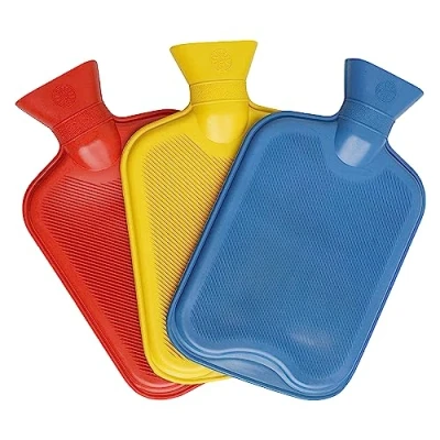 Image of Pack of 3 Hot Water Bottles Natural Rubber 2 Litre Capacity Colours in (Red, Yellow and Blue)