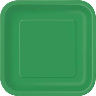 Image of Solid Emerald Green Square Paper Dinner Plates (22cm) 14 Count Elegant, Disposable, Perfect for Parties &amp; Events