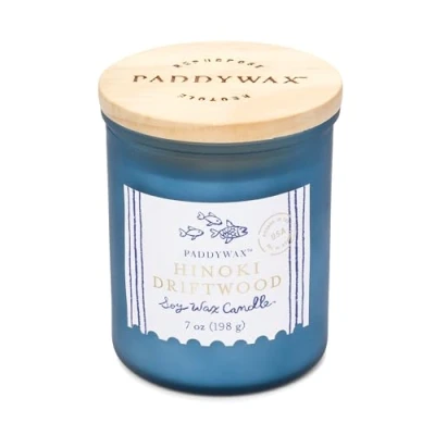 Image of Paddywax Candles Scented Luxury Artisan Sea Glass Style Coastal Jar Candle with Lid, 7 Ounce, Hinoki Driftwood Made in The USA