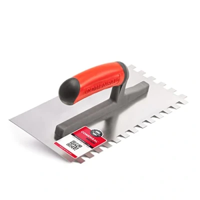Image of COMENSAL Notched Tiling Trowel 0.4&quot; Plastering Stainless Steel Non Slip Soft Grip Made in EU TD 10x10 mm