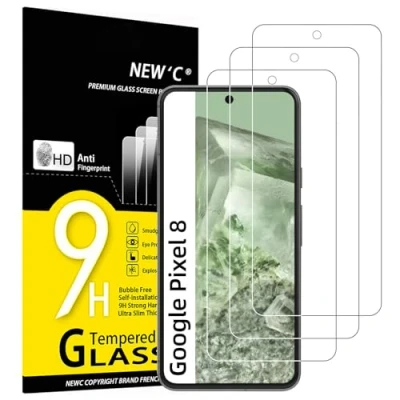 Image of NEW&#039;C 3 Pack Designed for Google Pixel 8 [No 8A/8 Pro] Screen Protector Tempered Glass,Case Friendly Scratch proof, Bubble Free, Ultra Resistant