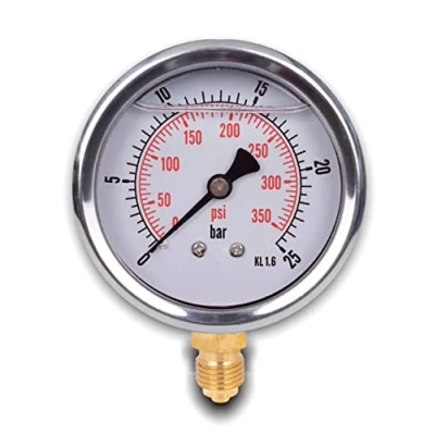 Image of Stainless steel radial pressure gauge D.63 mm with 1/4 glycerine connector from the bottom (0 25)