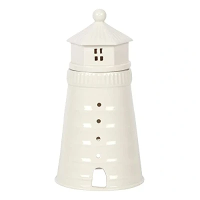 Image of Whimsical White Lighthouse Oil Burner 18cm x 9.4cm (1 Pc.) Delightful Design with Subtle Details, Great Decor Piece for Nautical Homes, Perfect Wax Melts and Fragrance