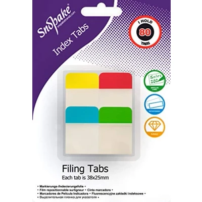 Image of Snopake Extra Thick Repositionable Filing Index Tabs 38x25mm 80 [Assorted/Semi Transparent] 15882