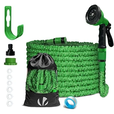 Image of VOUNOT Flexible Garden Hose 15m, Expandable Water Pipe with 10 Modes Spray Nozzles, Magic Pipe, Green