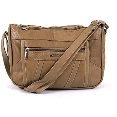 Image of Lorenz cowhide real leather handbag with twin zip main compartments 3796 (Tan)