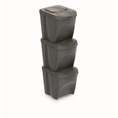 Image of Prosperplast ZA906 Set of 3 Recycling Bins, Plastic, 25 Litres, 24 x 40 33.7 cm, Grey