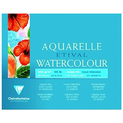 Image of Clairefontaine Ref 96454C Etival Cold Pressed Glued Watercolour Painting &amp; Drawing Pad (25 Sheets of Paper) 24 x 30cm 200gsm Cellulose Art Paper