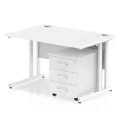 Image of Impulse 1200x800mm Desk White Top Cantilever Leg and Mobile Ped