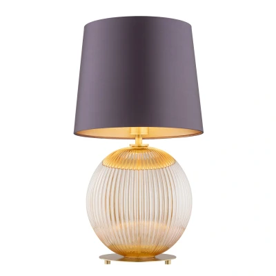 Image of Hamilton Table Lamp With Round Tapered Shade Plum Purple (Gold Inside), Honey Lister (Fluted), Brushed Brass