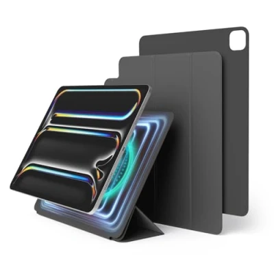 Image of elago Magnetic Folio Case for iPad Pro 13 inch Cover (M4) Back plate can be attached to metal materials, Wake/Sleep functionality, Compatible with Apple Pencil 2 (Dark Grey)