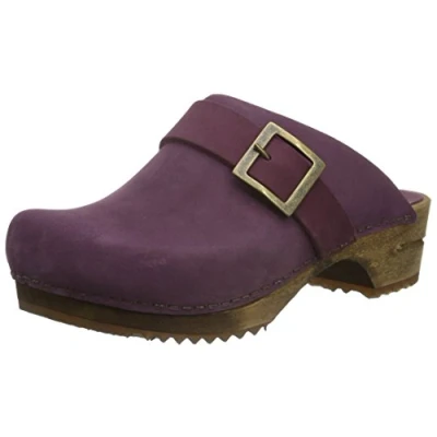 Image of Sanita Urban Mule Clog Original Handmade Wooden Leather for Women Violette Aubergine UK 6