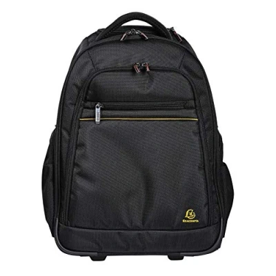 Image of Exacompta Ref 18634E Exactive Backpack With Wheels &amp; Telescopic Handle 370 x 240 540mm in Size, Padded Compartment for a 15.6&quot; Laptop or Tablet Black Orange