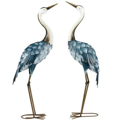 Image of Outsunny Crane Garden Ornaments, 2 PCS Statue Set, Steel Gifts for Patio Pond Landscape Decoration, Multi Colour