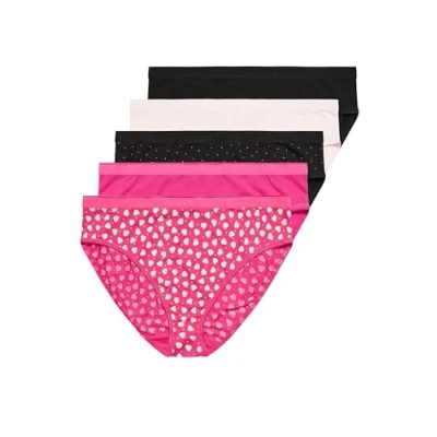 Image of Yours Curve 5 Pack Heart Print Full Briefs Women&#039;s Plus Size Pink
