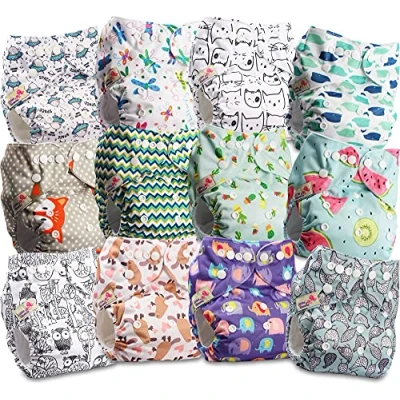 Image of Littles and Bloomz Baby Reusable Pocket Nappy Cloth Diaper, Standard Popper, 12 Nappies, FLP2 1203