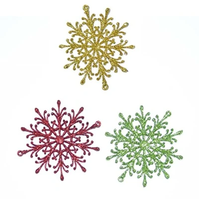 Image of SHATCHI 3Pcs Glitter Snowflake Christmas Tree Decoration Xmas Party Hanging Ornament, Multi