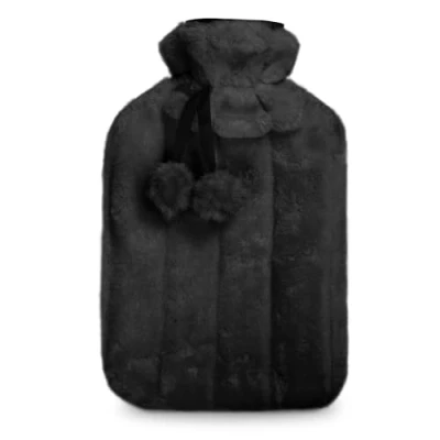 Image of KEPLIN Cosy Hot Water Bottle with Plush Cover &amp; Bobble Relieves Body Aches Pains, Washable Safe Durable Heating Pad Ideal Nights Gifts Large 2L (Black)