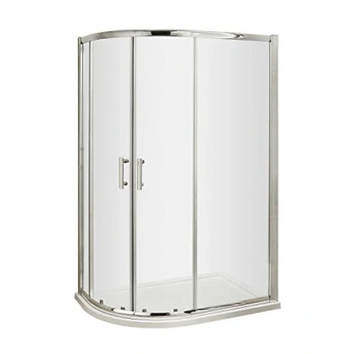 Image of Nuie 1200x800mm AQU128 Pacific ǀ Modern Bathroom 6mm Safety Glass Offset Quadrant Shower Enclosure, 1200mm x 800mm, Polished Chrome, Clear