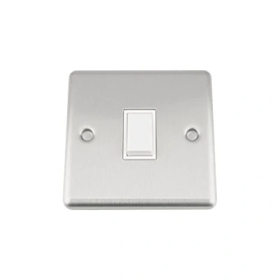 Image of A5 Intermediate Switch 1 Gang Satin Matt Chrome Classic White Insert Plastic 10 Amp Single