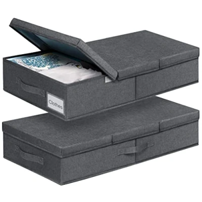 Image of JUPELI Under Bed Storage Box with Lids, 2 Pack Large Underbed Storage, Foldable Clothes W/Handle, Organiser Drawer Containers for Blankets Pillows