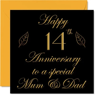 Image of Special Ivory Anniversary Card for Dad Mum Parents &amp; Happy 14th Wedding Cards from Son Daughter Family, 145mm x Greeting Fourteenth Anniversaries
