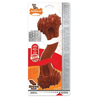Image of Nylabone Extreme Tough Dog Chew Toy, Monster Bison Bone, Cleans Teeth, Flavour, XXL, for Dogs Over 23 kg