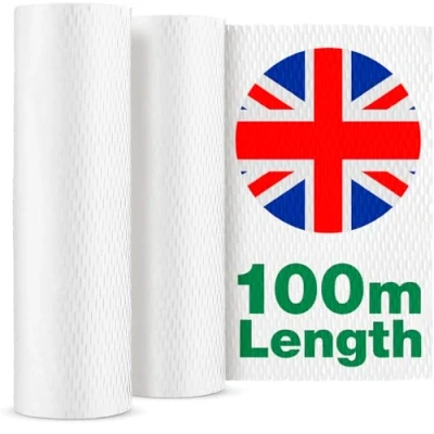 Image of Sustainable Honeycomb Packing Paper 100m x 30cm Made in UK Bubble Wrap Alternative Biodegradable Wrapping for Moving, &amp; Shipping and Breakables White
