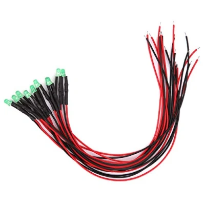 Image of Walfront 100Pcs 12V Wired LED Lights Emitting Diodes Pre Round Head High Brightness in‑Line Beads 3mm 20cm (Green)