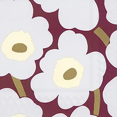Image of Marimekko UNIKKO Bordeaux IHR Paper Table Lunch Napkins 33 cm Square 3 ply 20 in a Pack